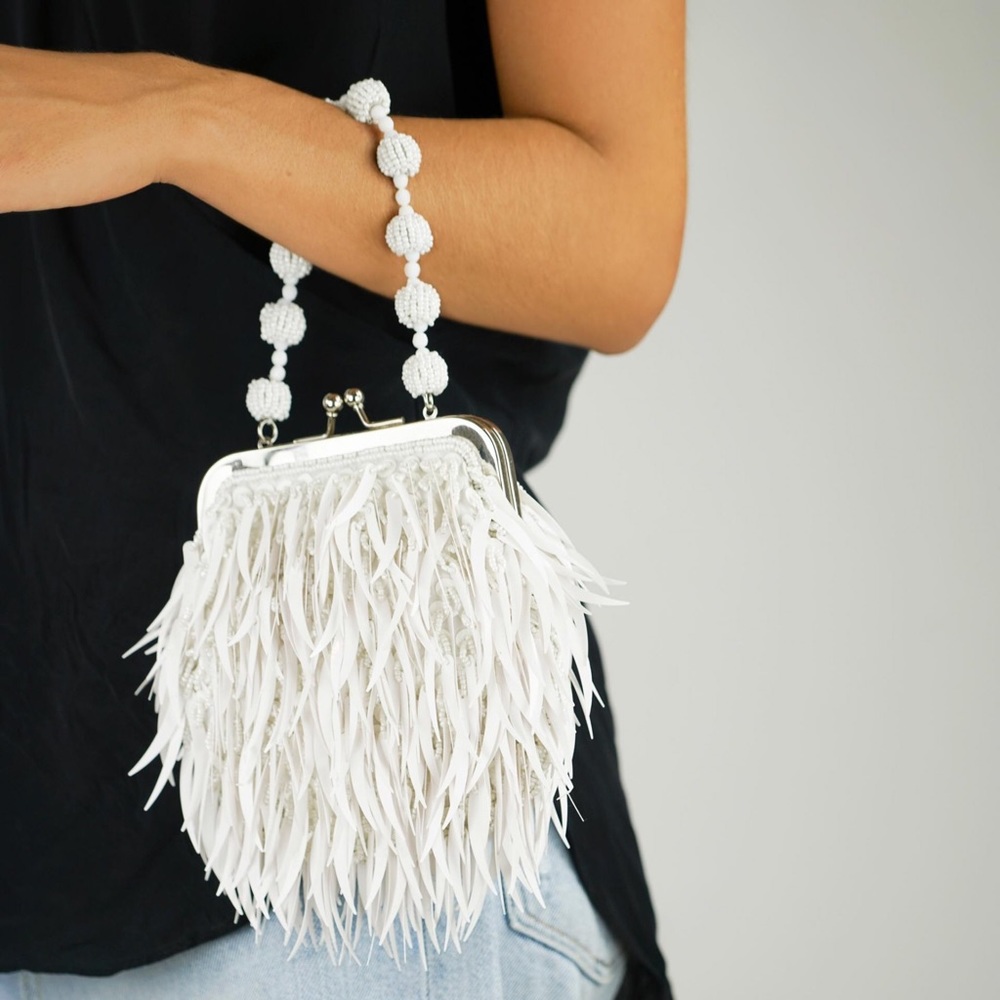 Rare! Emily Levine White Tribbie Bride Flapper Bag